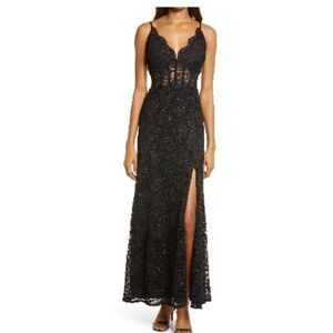 Juniors Morgan & Co. Long Lace Corset Scallop Bodice Sheath Dress size 3